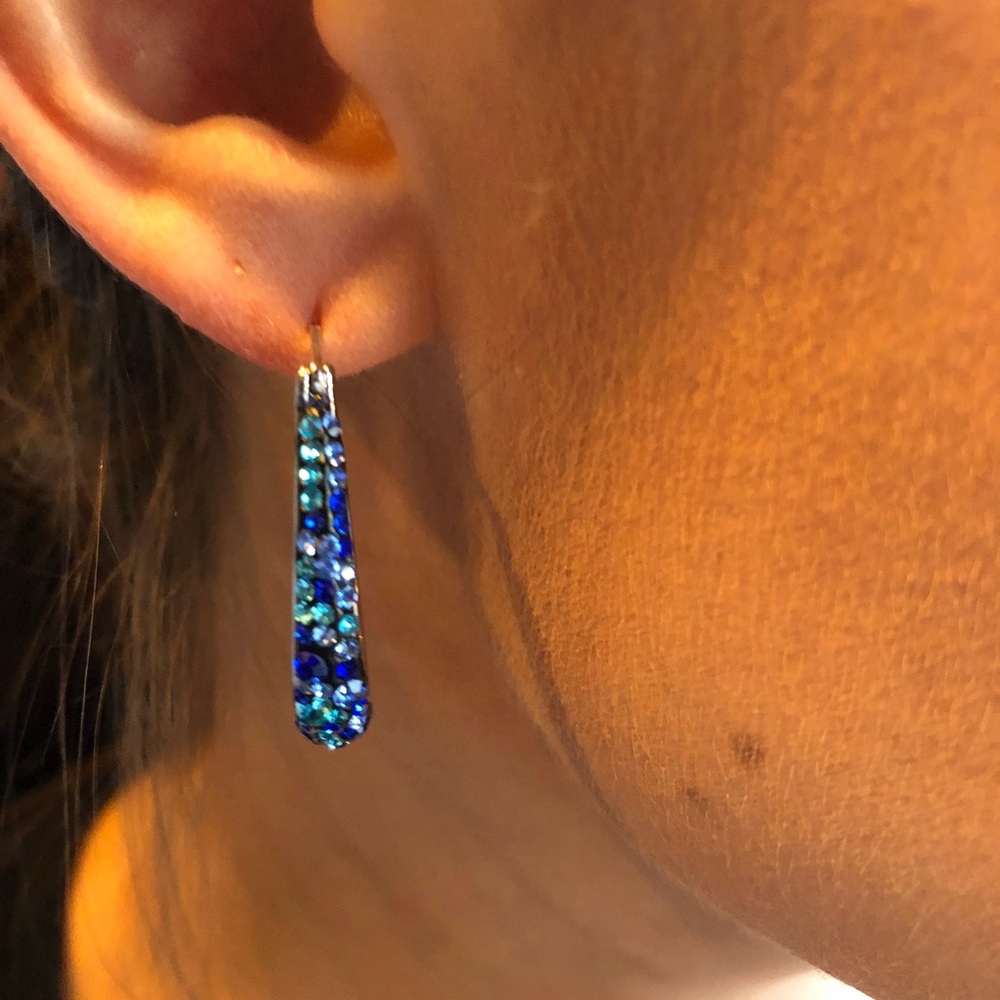 SWAROVSKI CRYSTAL BLUE INSIDE OUT HOOPS - Picture 4 of 6